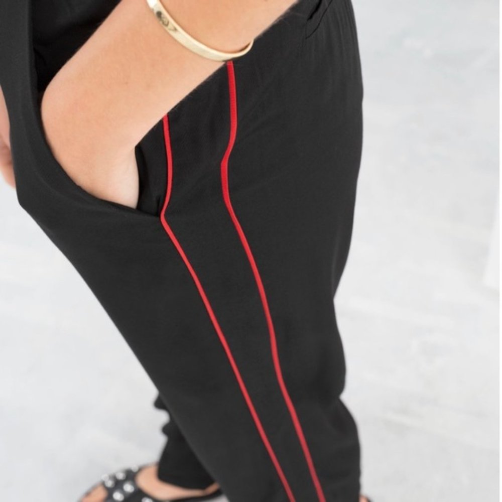 & Other Stories Black Trousers with Red Trim